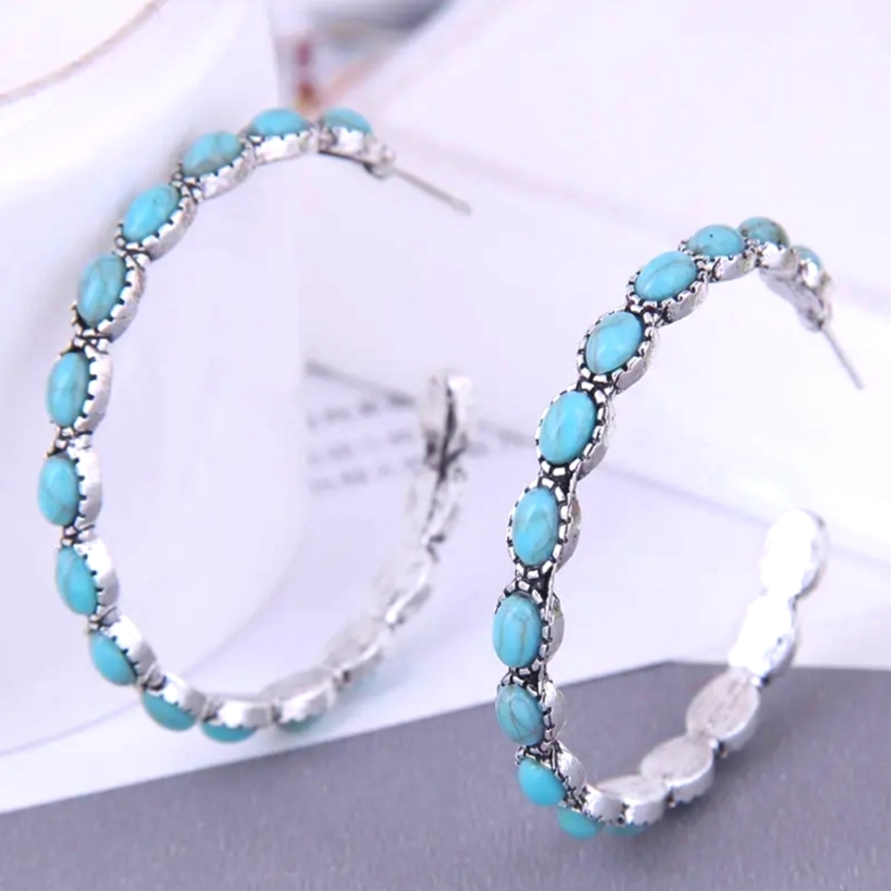Turquoise Hoop Earrings - Picture 2 of 4
